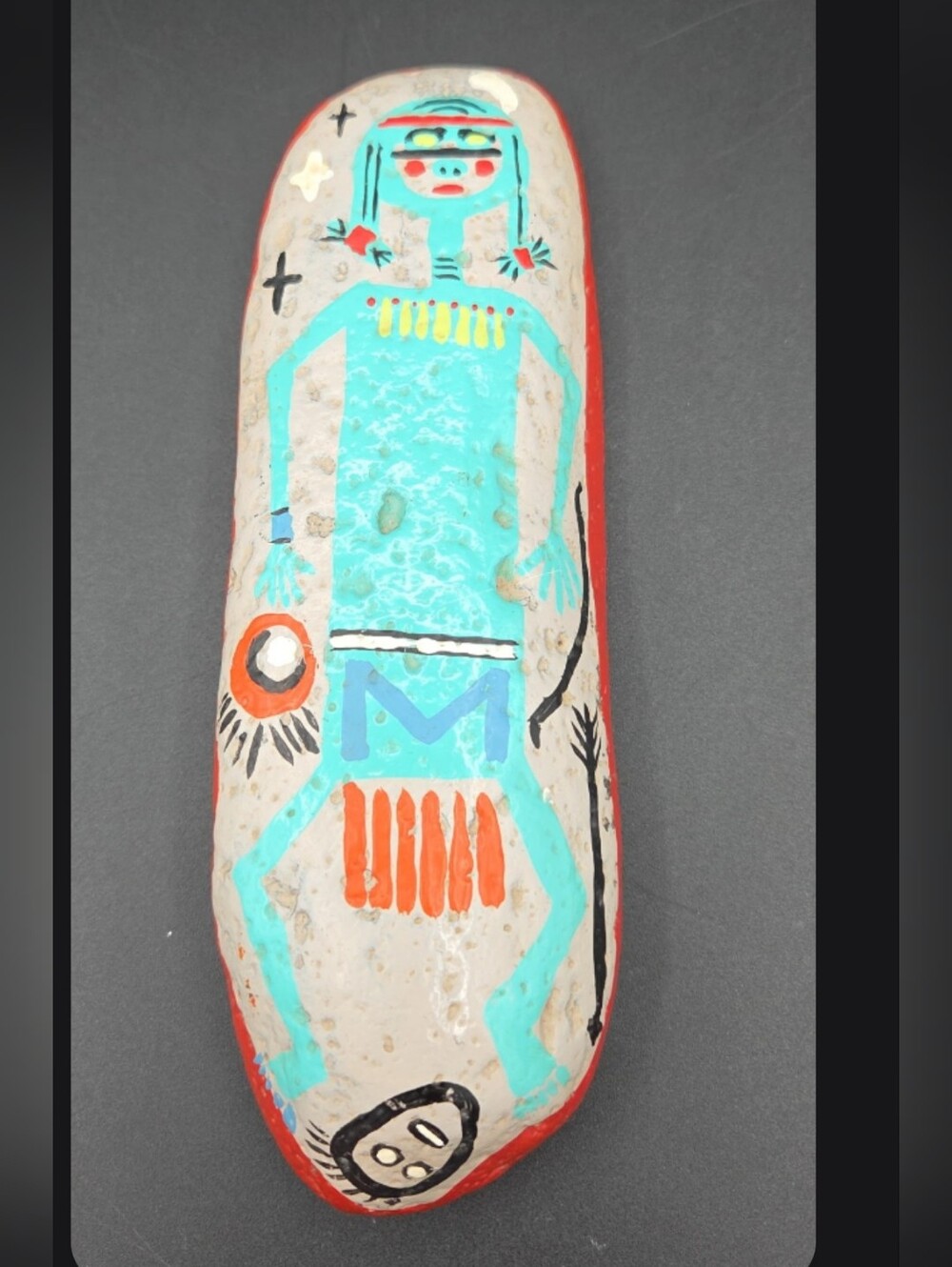 Signed C. Stewart Taos NM Painted Stone Sculpture Southwestern 1960-70s Folk Art